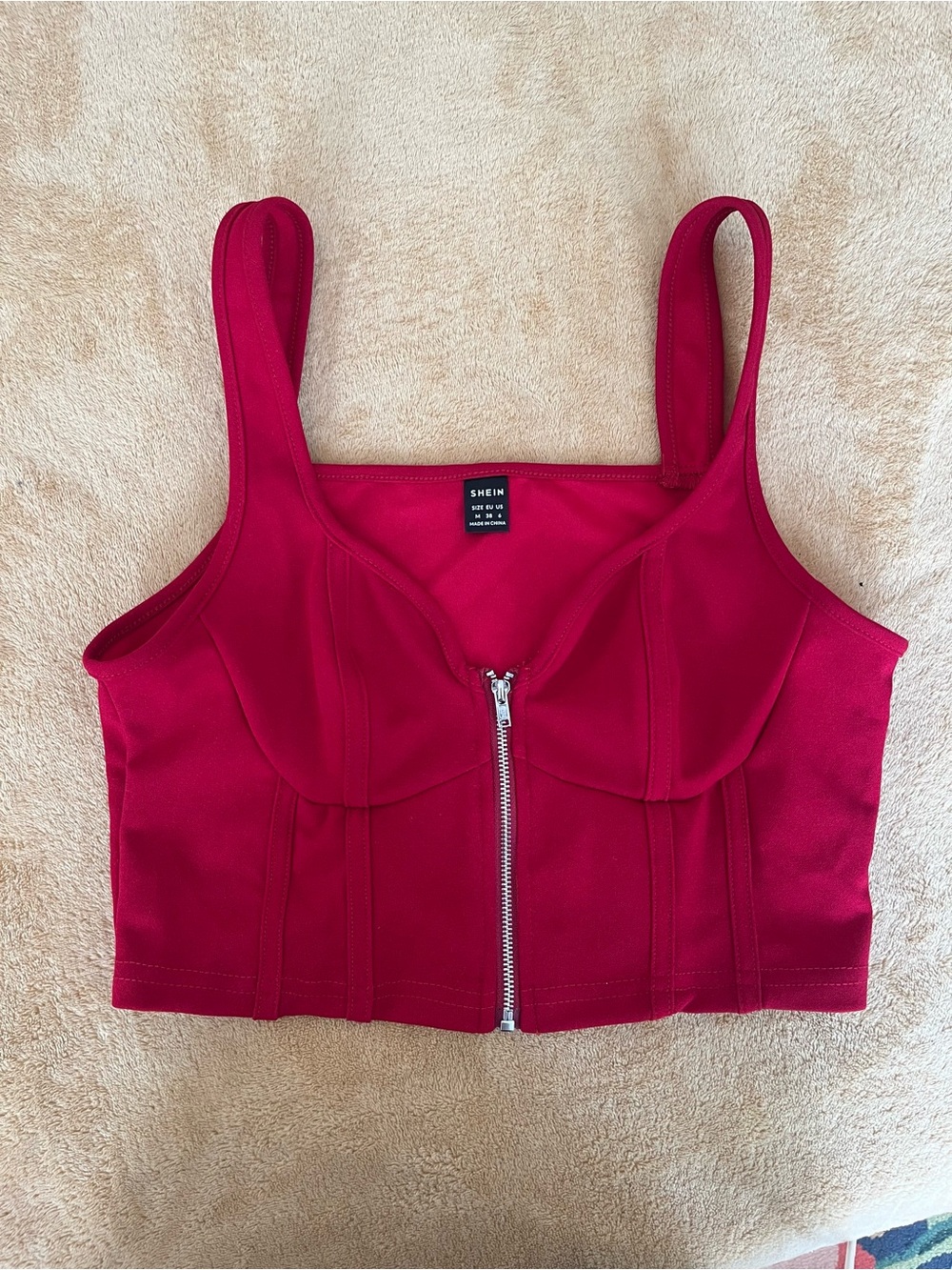 SHEIN Red Zip-Front Bustier Camisole